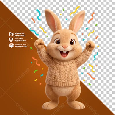 Coelho Feliz com as mão levantadas Elemento 3D
