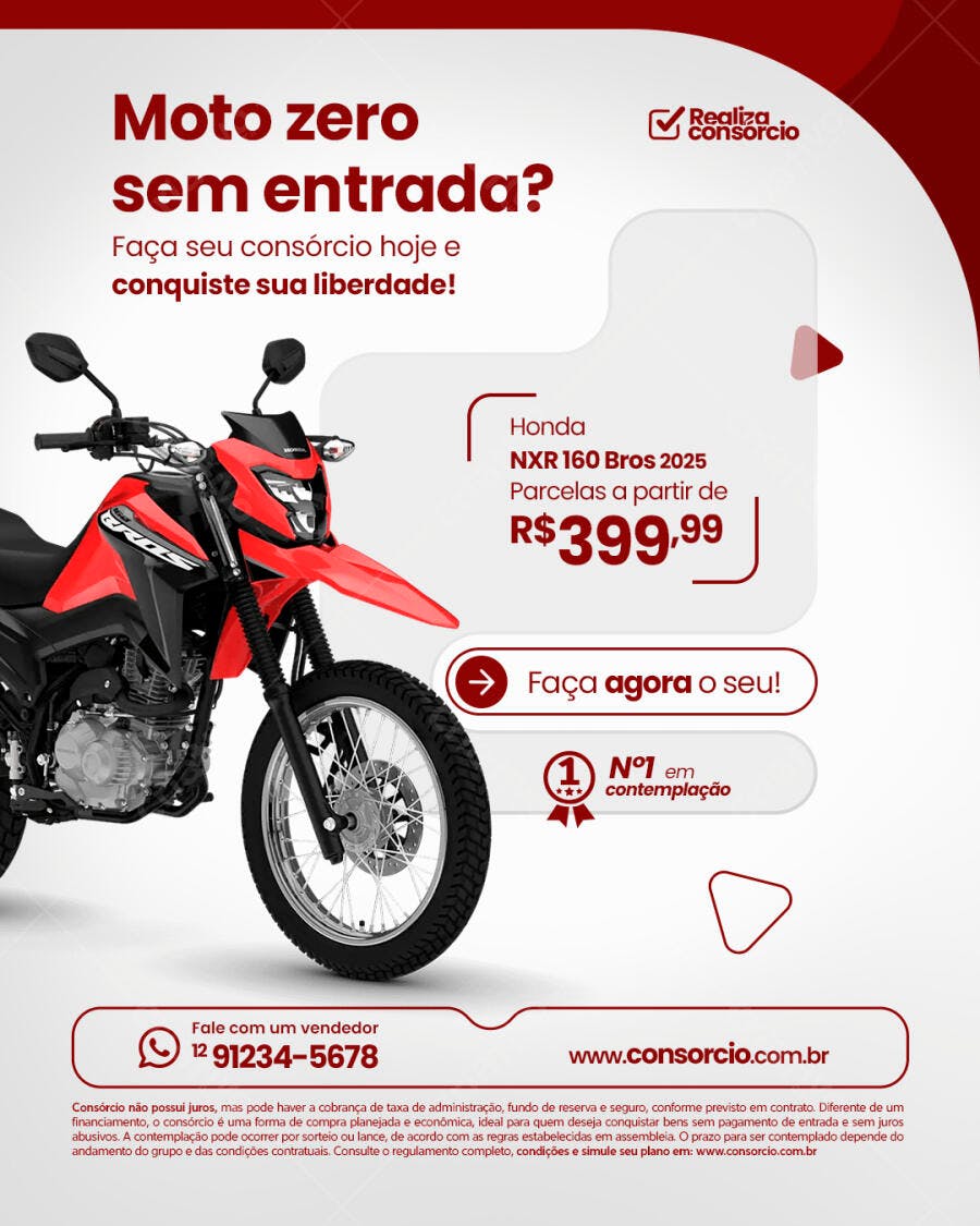 Flyer Consórcio Moto Honda Sem Entrada PSD Editável