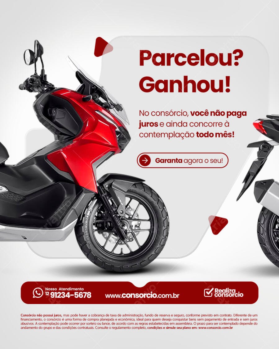 Flyer Consórcio de Motos "Parcelou? Ganhou!" PSD Editável