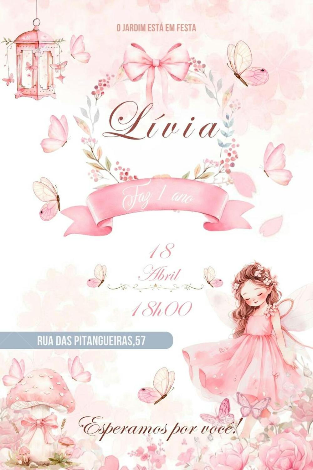 Convite de Aniversário Infantil Personalizado Tema Jardim Encantado Editável no Canva.