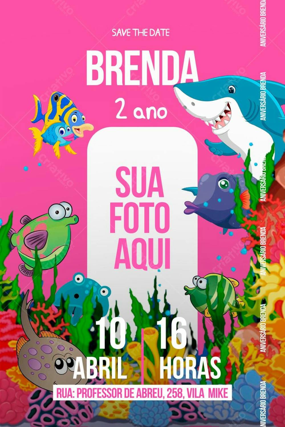 Convite de Aniversário Infantil Personalizado Fundo do Mar Menina Editável no Canva. 