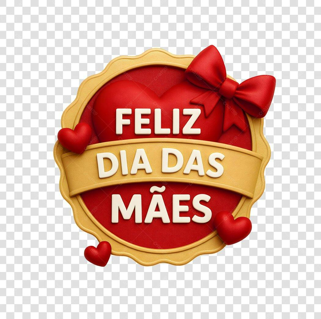 Selo Dia das Mães Coração Vermelho e Laço PNG com fundo transparente
