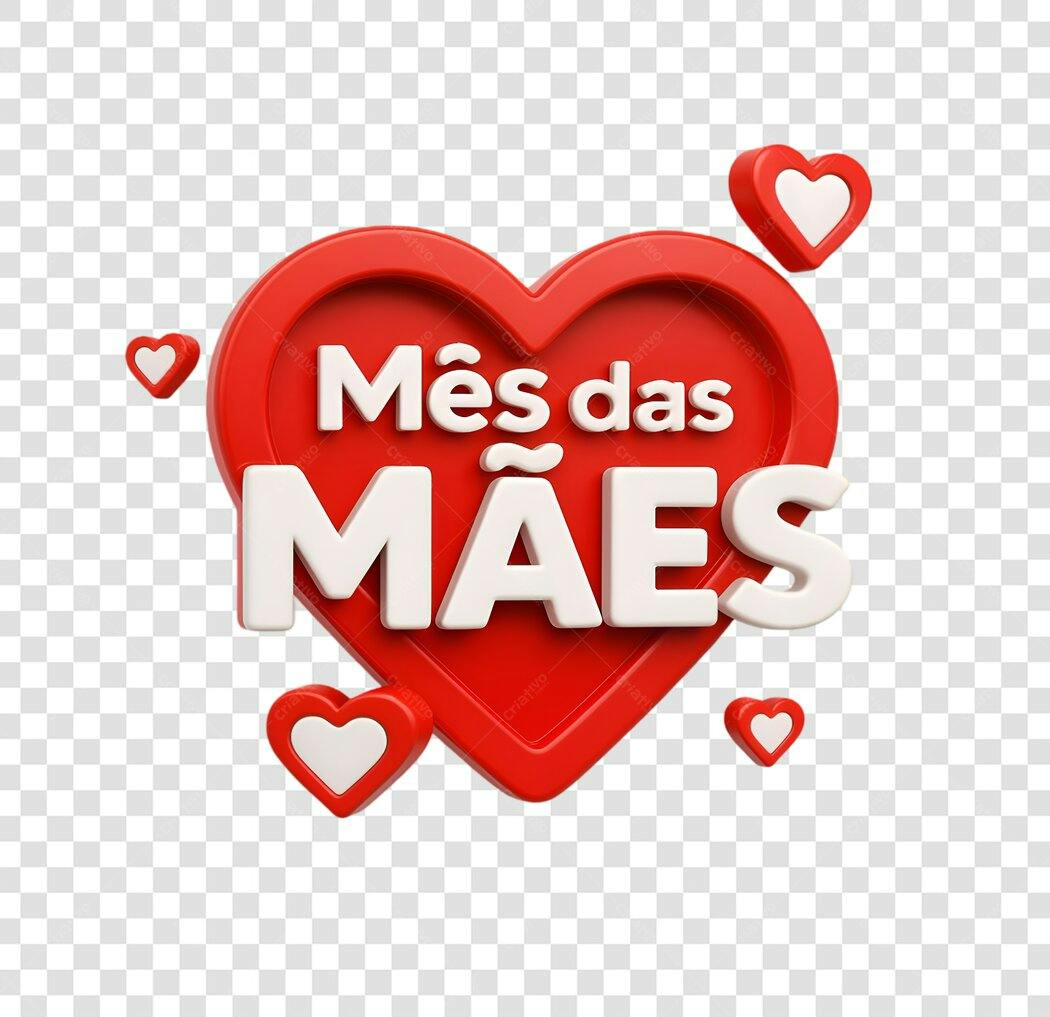 Post Dia das Mães Coração Vermelho 3D PNG com fundo transparente