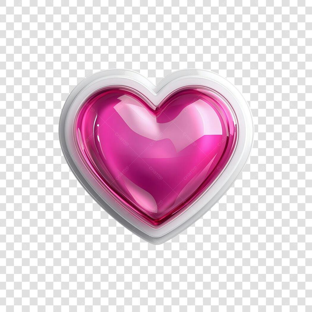 Ícone Coração Rosa 3D Dia dos Namorados PNG com fundo transparente