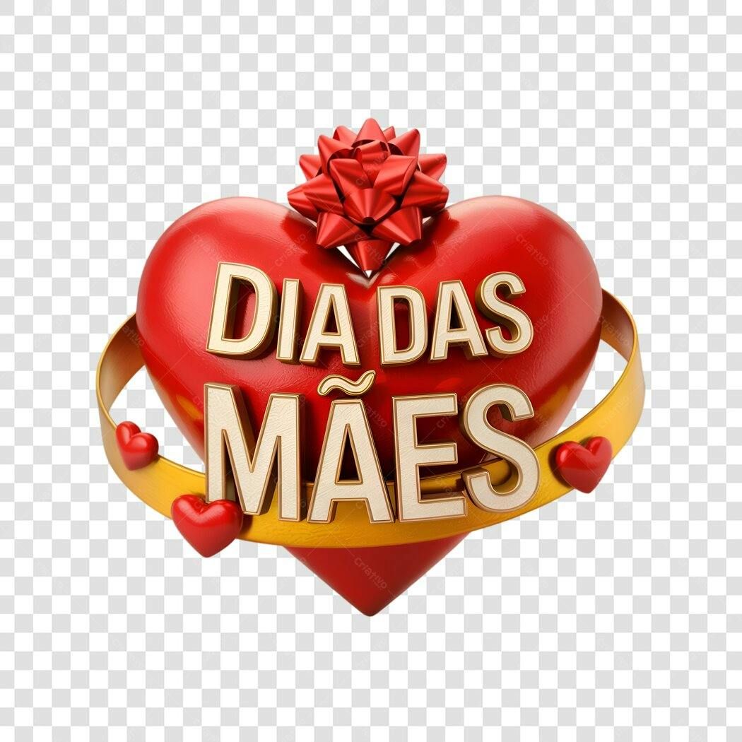 Post Dia das Mães Coração Vermelho com Laço PNG com fundo transparente