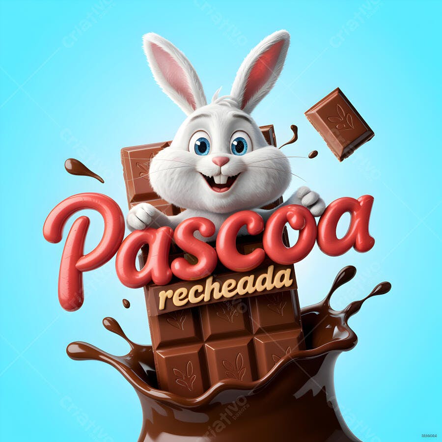 Coelho da Páscoa em barra de chocolate recheada