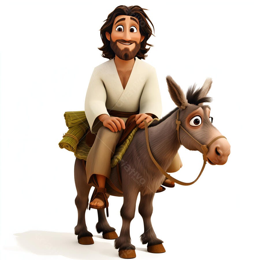 Jesus em mula ilustração animada
