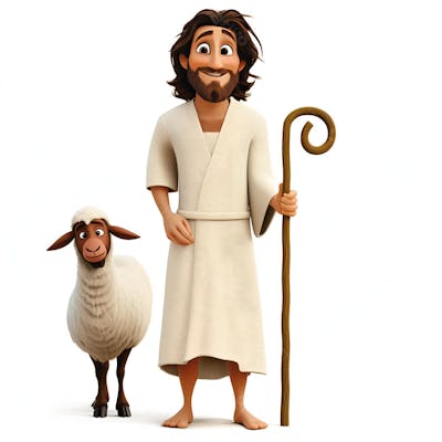 Jesus com um ovelha e um cajado