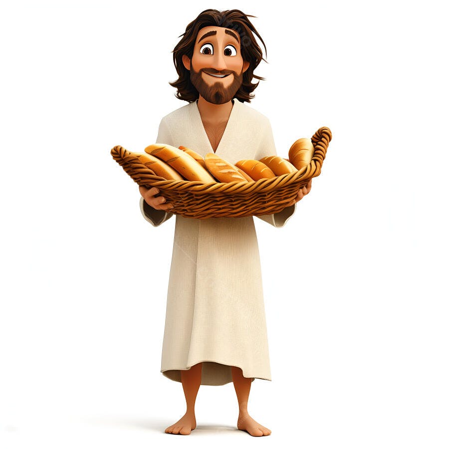 Homem carregando cesta de pães