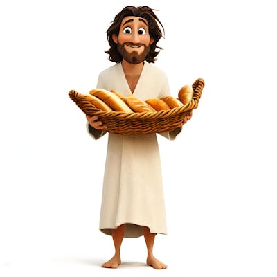 Jesus segurando um cesto de pão
