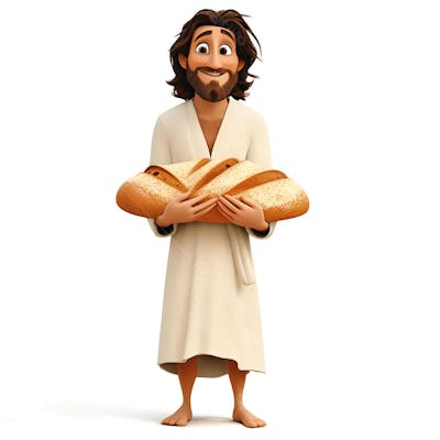 Jesus segurando um grande pão