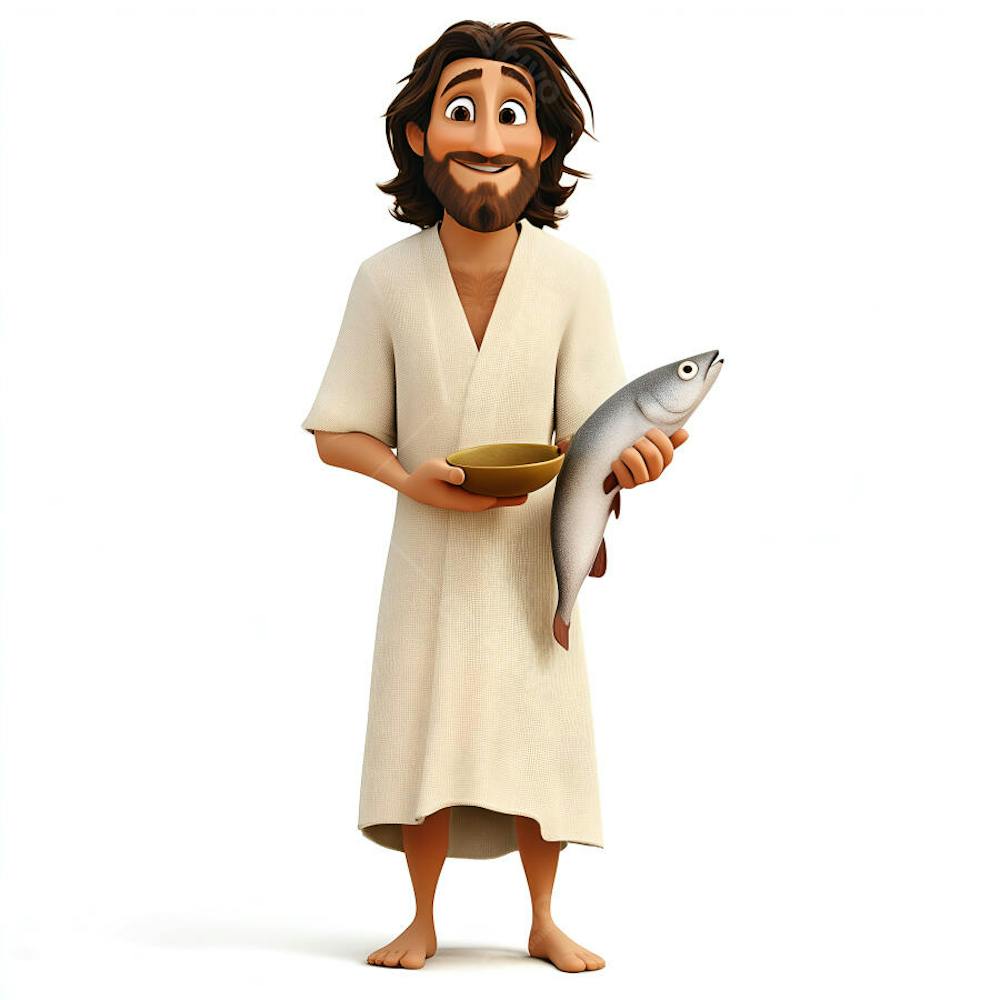Jesus segurando um peixe
