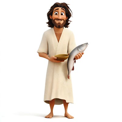 Jesus segurando um peixe