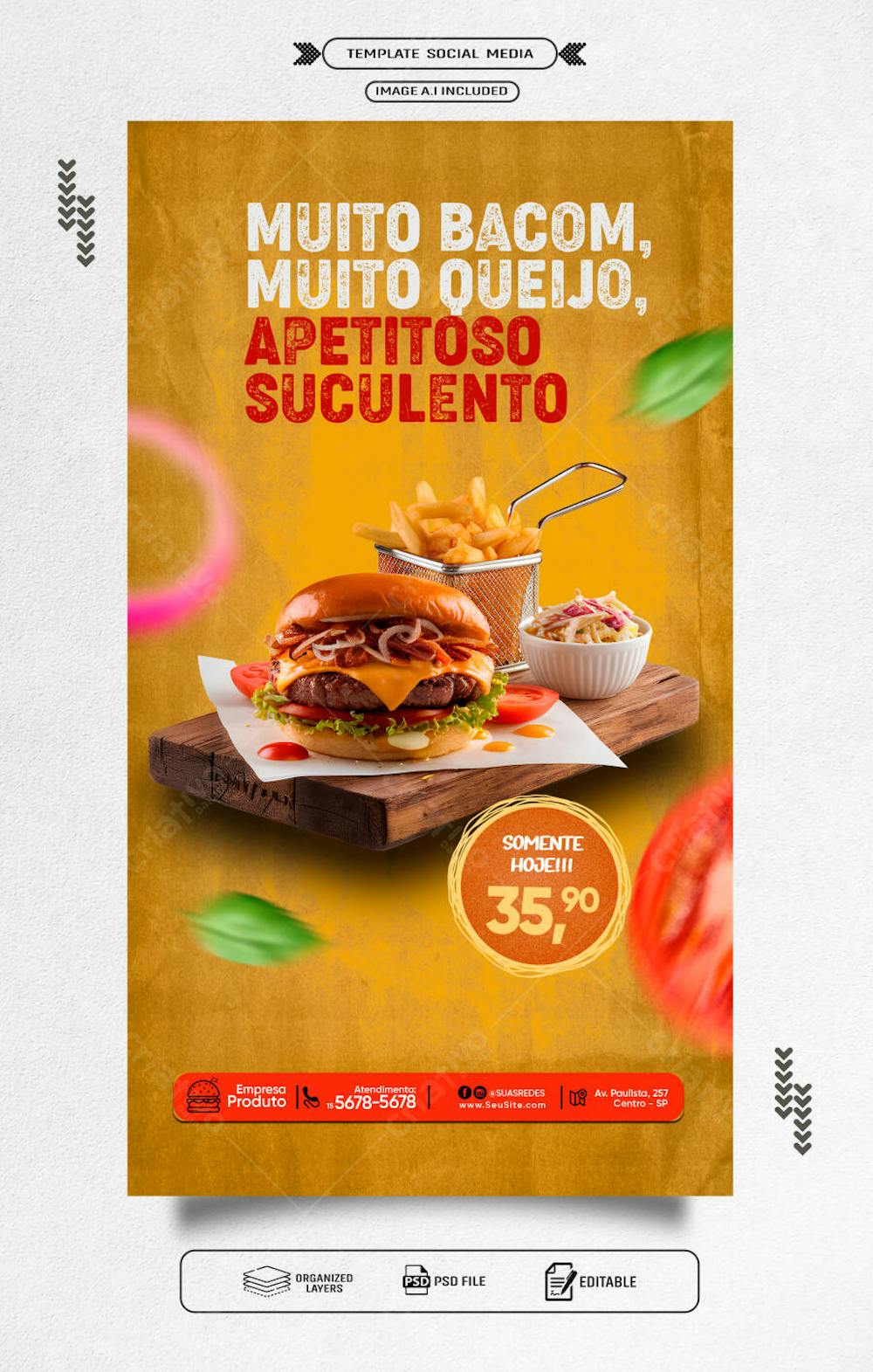 Storie panfleto promocional de hamburguer