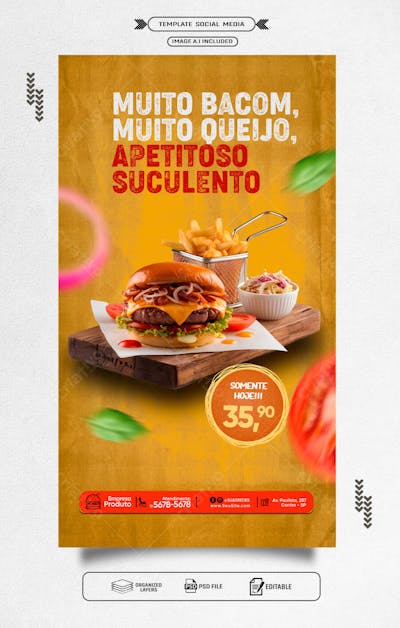 Storie panfleto promocional de hamburguer