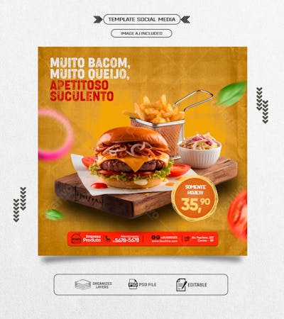 Feed panfleto promocional de hamburguer