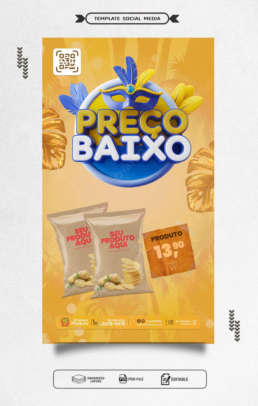 Flyer para Promoção de Batata Chips PSD Editável