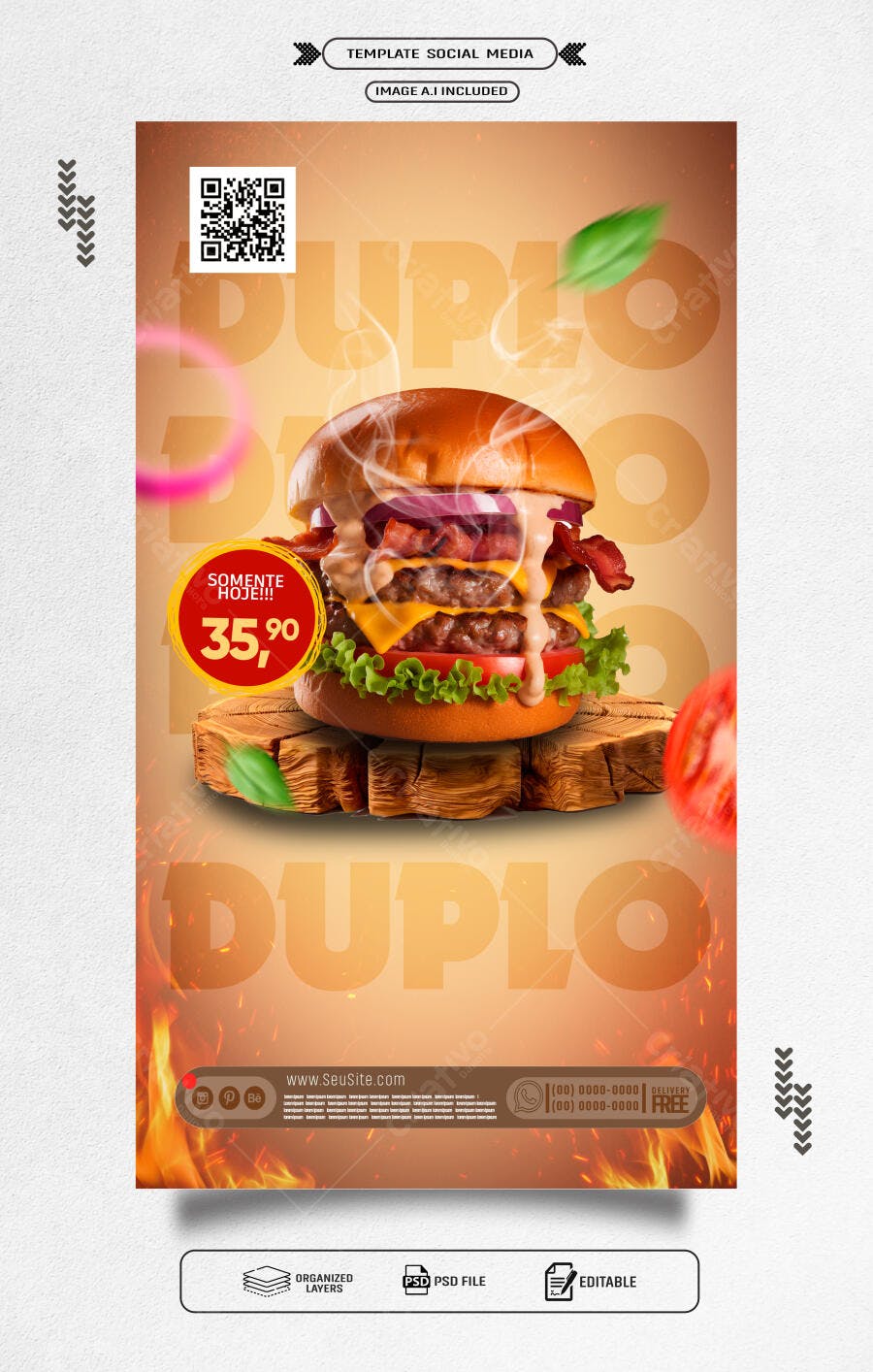 Flyer Promoção Duplo Burger PSD Editável