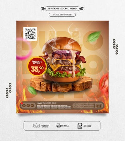 Panfleto promocional de hamburguer duplo