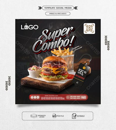 Feed panfleto promocional de hamburguer super combo