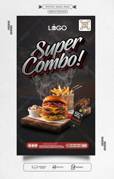 Storie panfleto promocional de hamburguer super combo