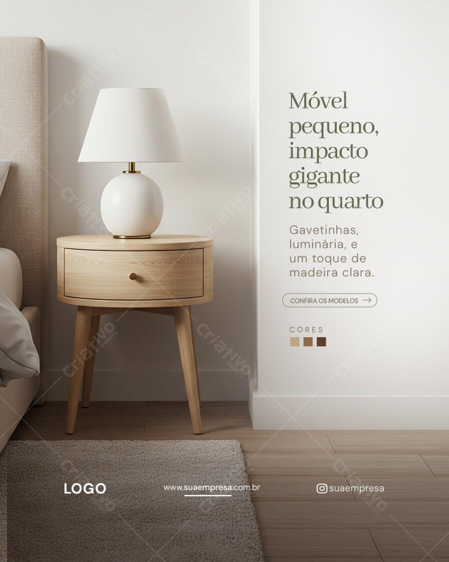 Mockup Quarto Minimalista com Mesa de Cabeceira PSD Editável