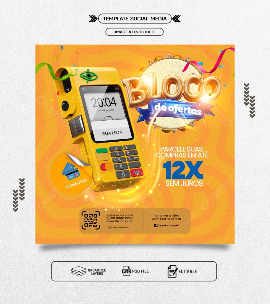 Postagem Mídias Sociais Promoção 12x Sem Juros PSD Editável