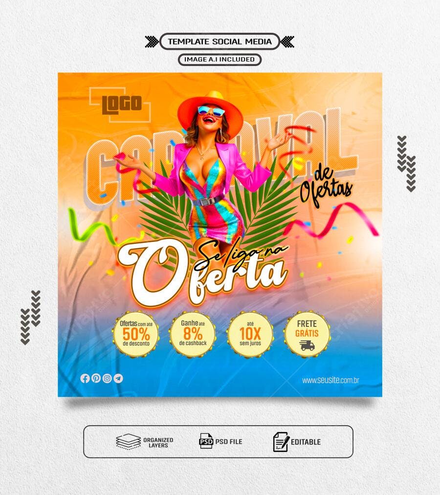 Flyer Carnaval de Ofertas PSD Editável