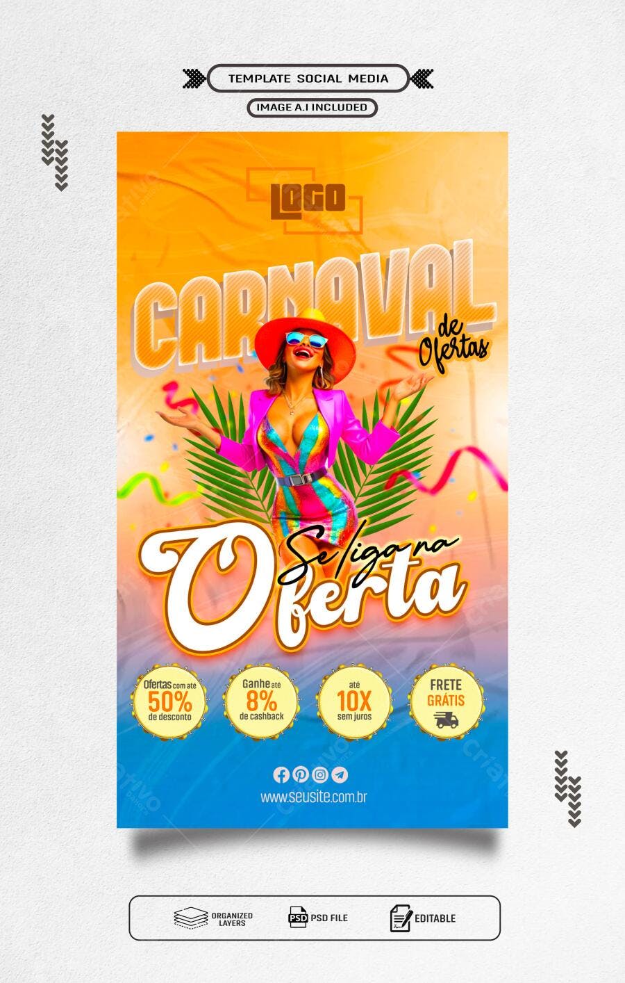 Flyer Carnaval de Ofertas com Modelo PSD Editável