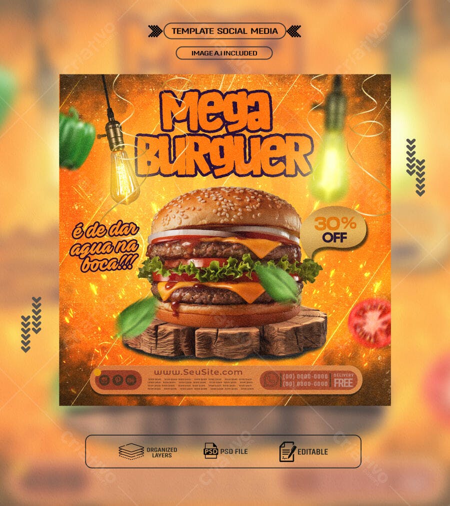 Flyer Mega Burguer Promocional PSD Editável
