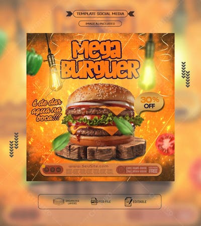 Feed panfleto promocional mega hamburguer