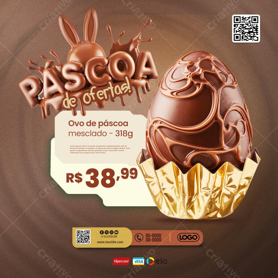 Flyer Páscoa Ovo de Chocolate PSD Editável