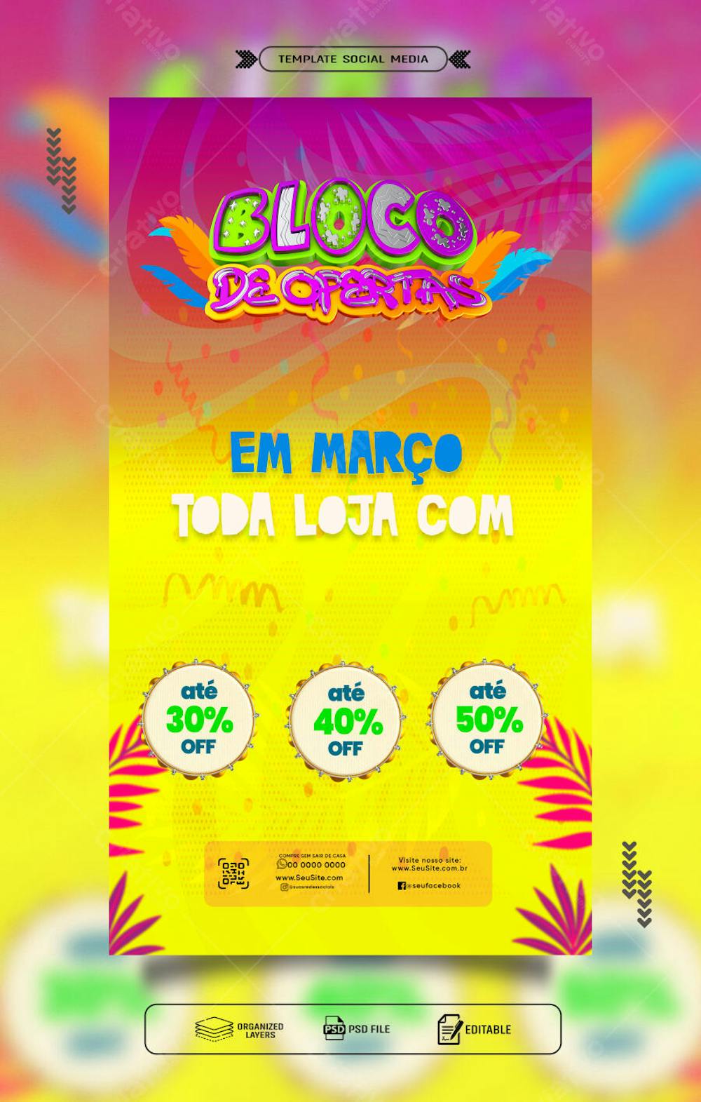 Storie panfleto promocional oferta de carnaval