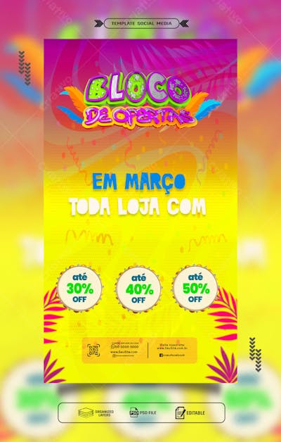 Storie panfleto promocional oferta de carnaval