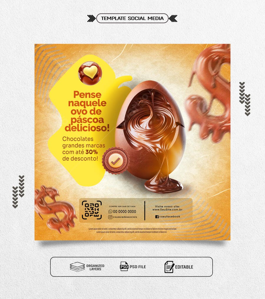 Flyer Páscoa com Chocolate PSD Editável