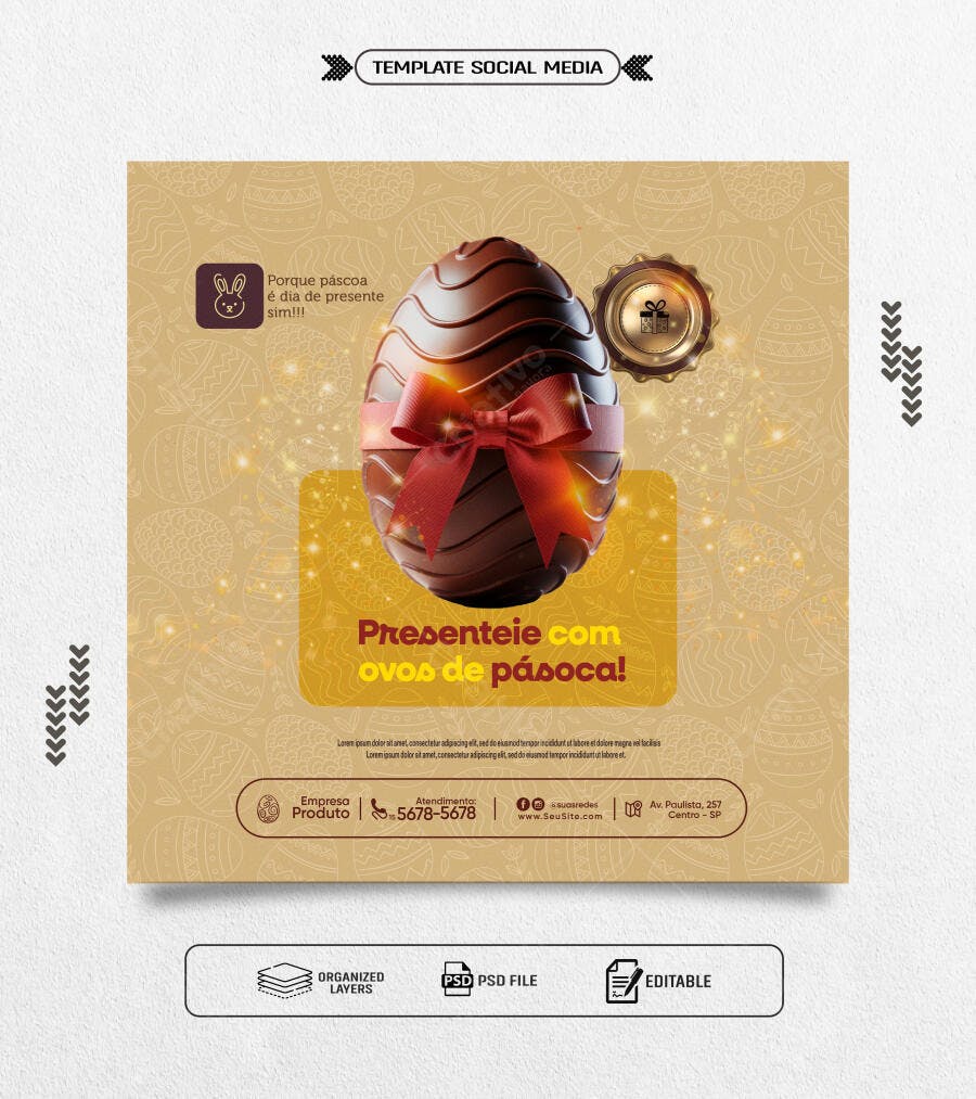 Social Media Páscoa com Ovo de Chocolate Psd Editável