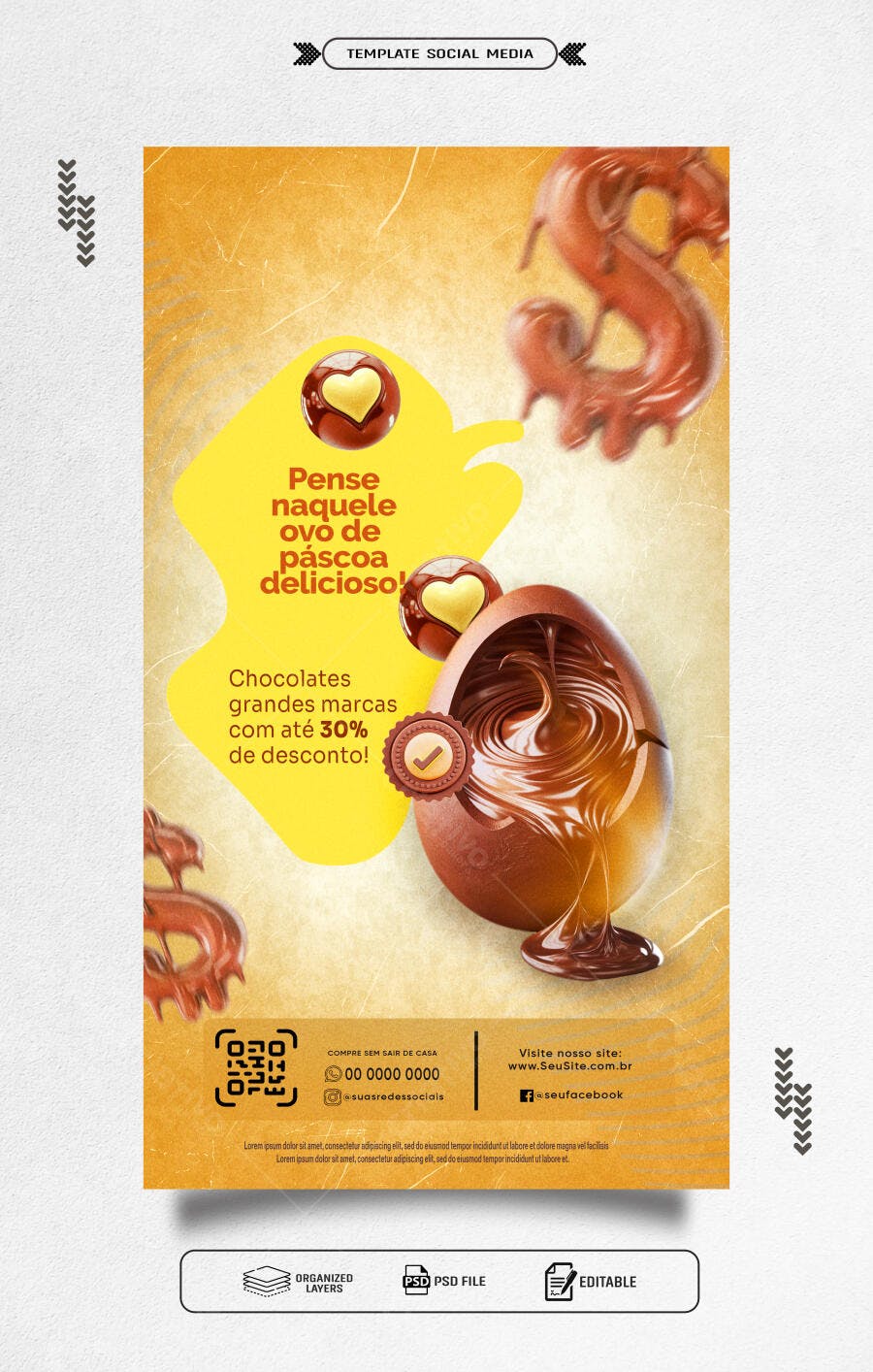 Flyer Páscoa com Ovos de Chocolate PSD Editável