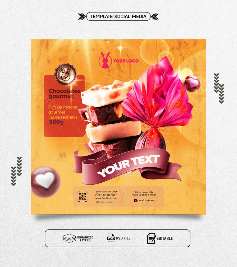 Feed Template social media pascoa com faixa editavel