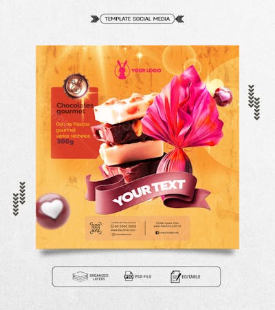 Feed Template social media pascoa com faixa editavel