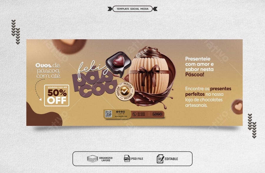 Banner Páscoa com Chocolates PSD Editável