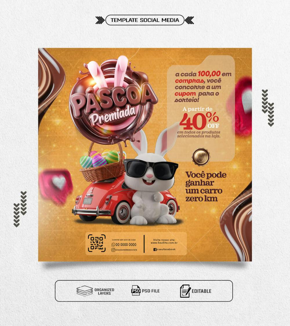 Feed Template social media presente pascoa  premiada