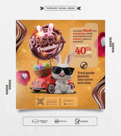 Feed Template social media presente pascoa  premiada