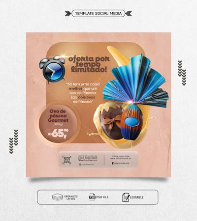 Feed Template social media promoção de páscoa tempo limitado