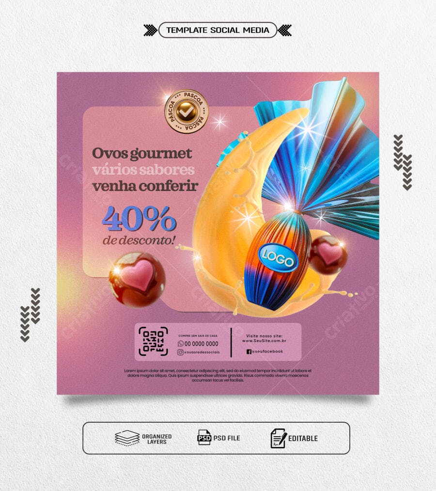 Flyer Páscoa Ovos de Chocolate PSD Editável