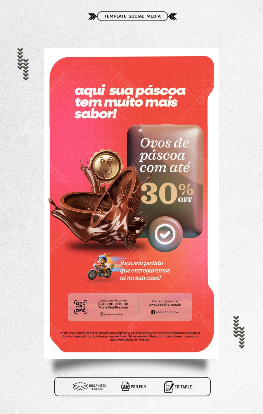 Flyer Páscoa Ovos Chocolate 30% Off PSD Editável