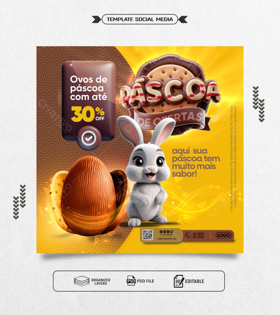 Flyer Páscoa Ovos de Chocolate e Coelho PSD Editável