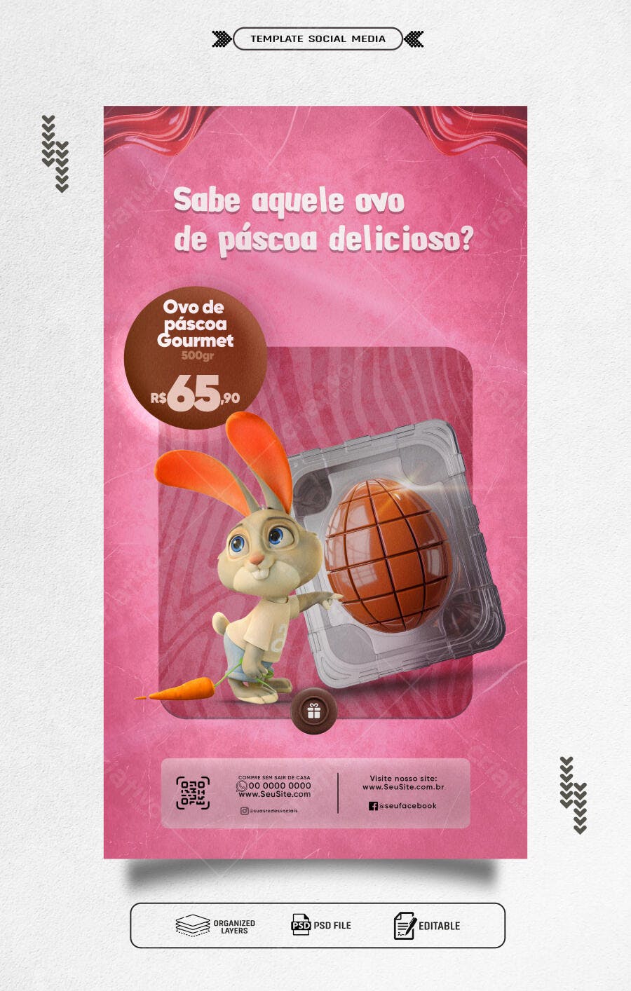 Flyer Páscoa Ovo de Chocolate PSD Editável