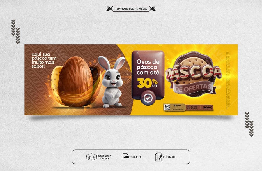 Banner Páscoa Ofertas de Ovos de Chocolate PSD Editável