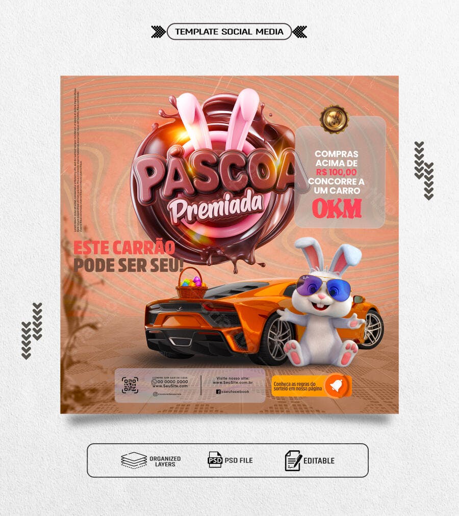 Post Páscoa Premiada com Carro 0KM Psd Editável