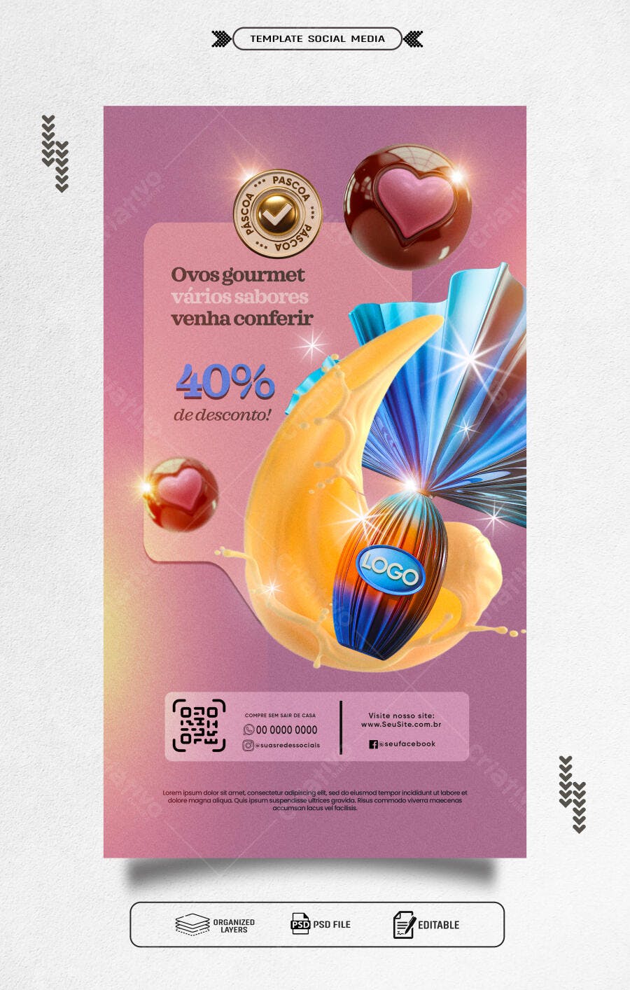 Flyer Páscoa Ovos de Chocolate PSD Editável